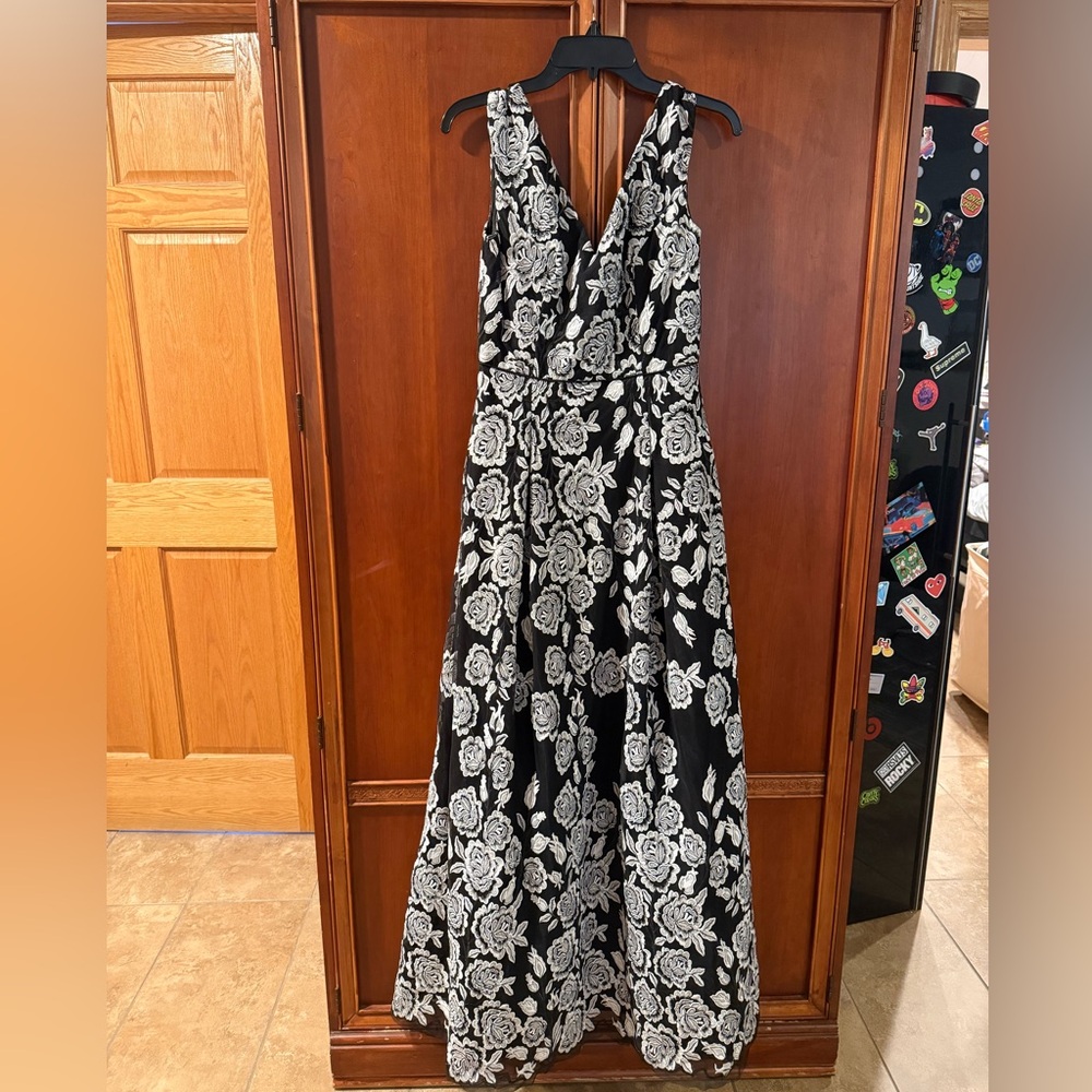 Karl Lagerfeld Black and White Rose Maxi Dress